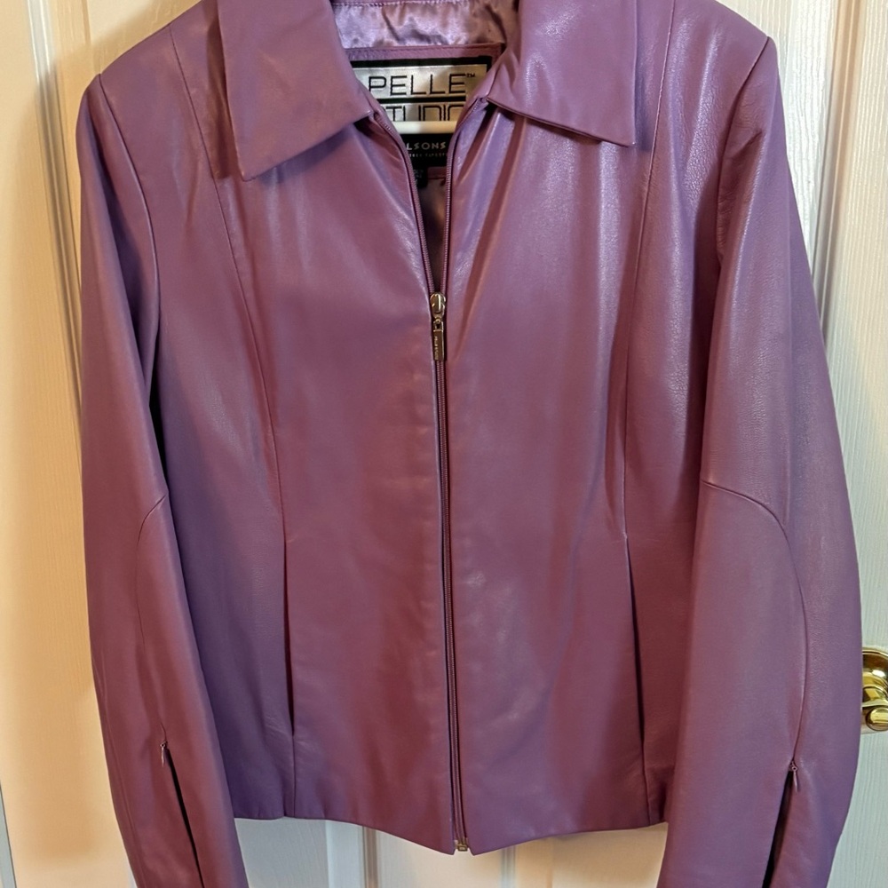 Wilsons Leather Purple Leather Jacket Classic Collar Fitted Silhouette